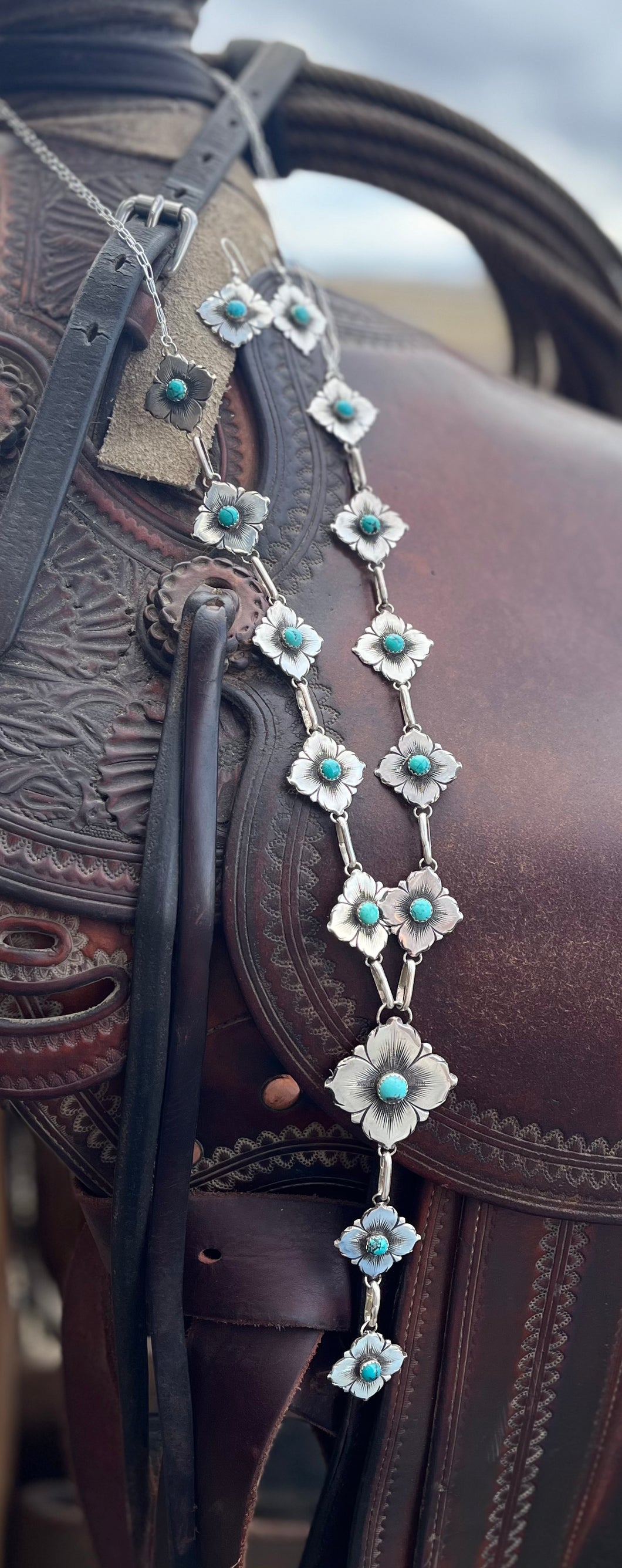Forget Me Not Sterling Concho Necklace